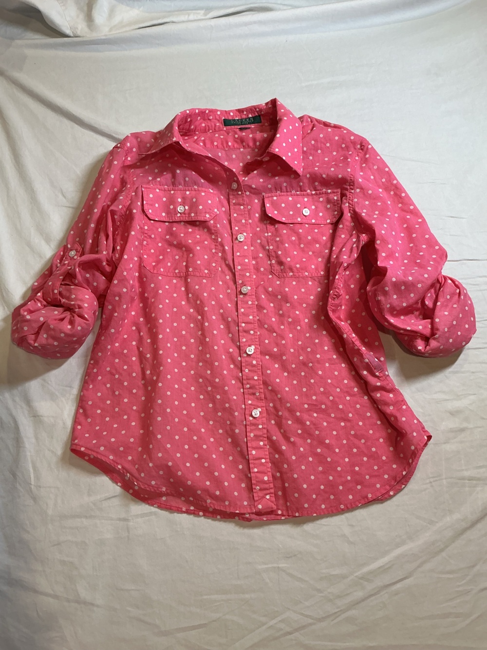 Lauren Ralph Lauren Pink Polka Dot Button-Down Blouse